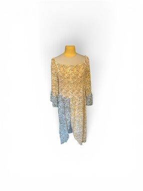 Smocked Off-Shoulder Leopard Print Midi shirt in Yellow and Blue